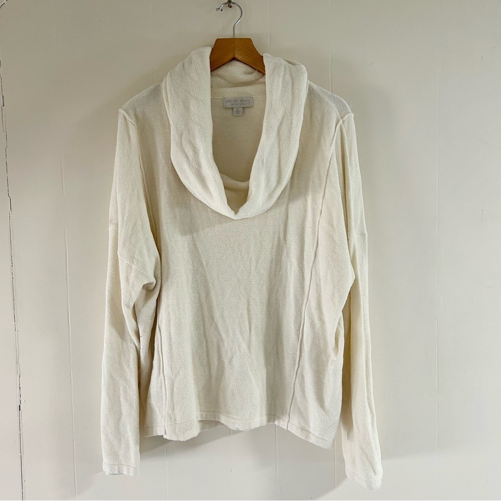 Barefoot Dreams CozyChic Ultra Lite Cowl Neck Pullover in Cream sz XL